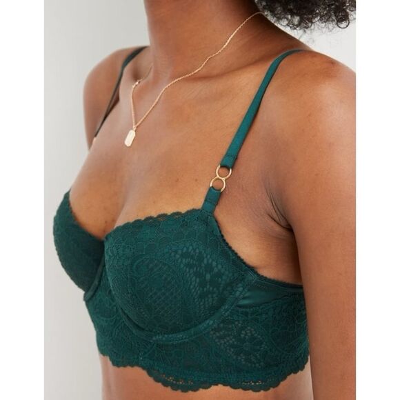 Aerie Real Power Balconette Paisley Lace Deep Forest Green 32C - Picture 1 of 14